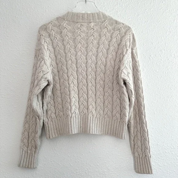 Naadam Cable Knit Cardigan Sweater Women Small Oatmeal Cropped V-Neck Minimalist - Picture 2 of 7